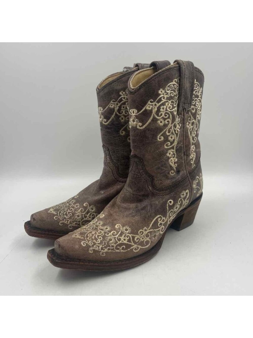 Corral Boots Leather Cowboy Women's Shoe Size 5.5 Bronze Embroidered Boots